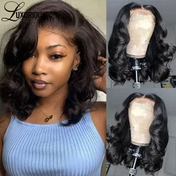 Perruque Lace Front Wig Body Wave Brésilienne Naturelle, Cheveux Vierges, Sans Colle, Pre-Plucked, 13 Tages, Transparent HD, Couleur Naturelle, pour Femme