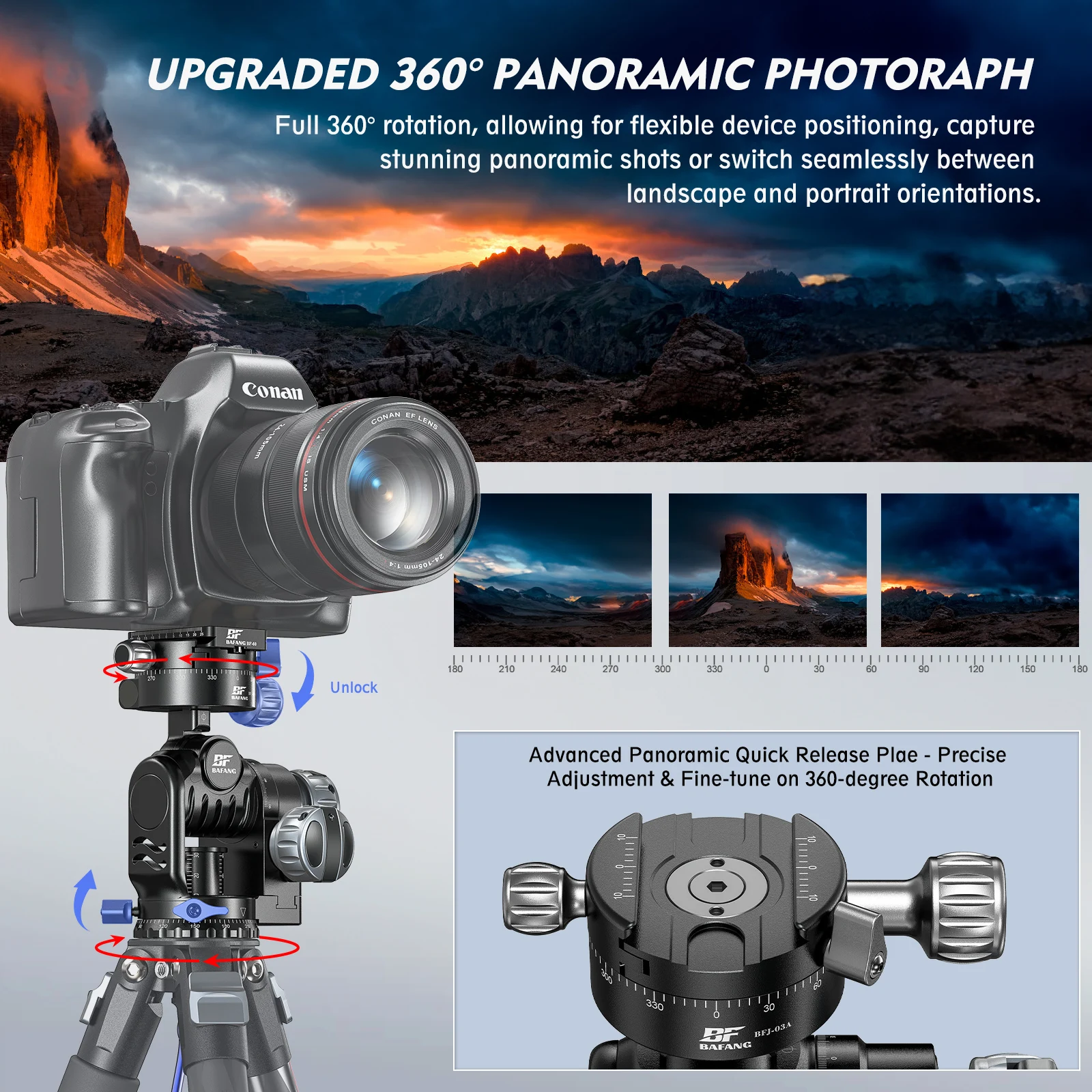 Versatile Geared Tripod Heads with Precise Adjustment Knob Photography Accessories with Standard QR Clamp Tripod Head for DSLR