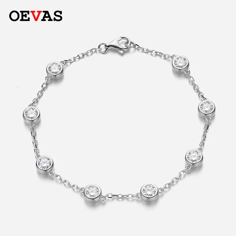 OEVAS 100% 925 Sterling Silver 4mm 0.3CT D Color Full Moissanite Tennis Bracelets For Women Party Hand Chain Gift Fine Jewelry