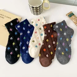 5 Pair Kawaii Small Flower Print Socks For Women Shallow Spring Summer Short Mouth Designer Brand Socks Woman Breathable Socken
