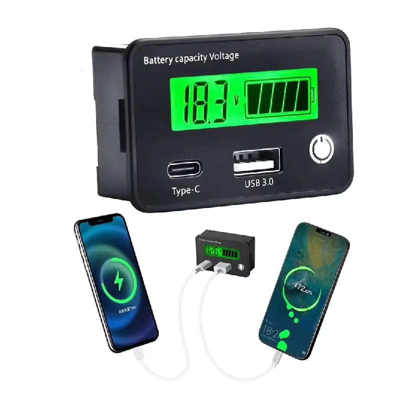 DC8-30V Lead-acid Lithium Battery Capacity Indicator LCD Digital Voltmeter Voltage Tester Based On USB 3.0 And Tpye-C