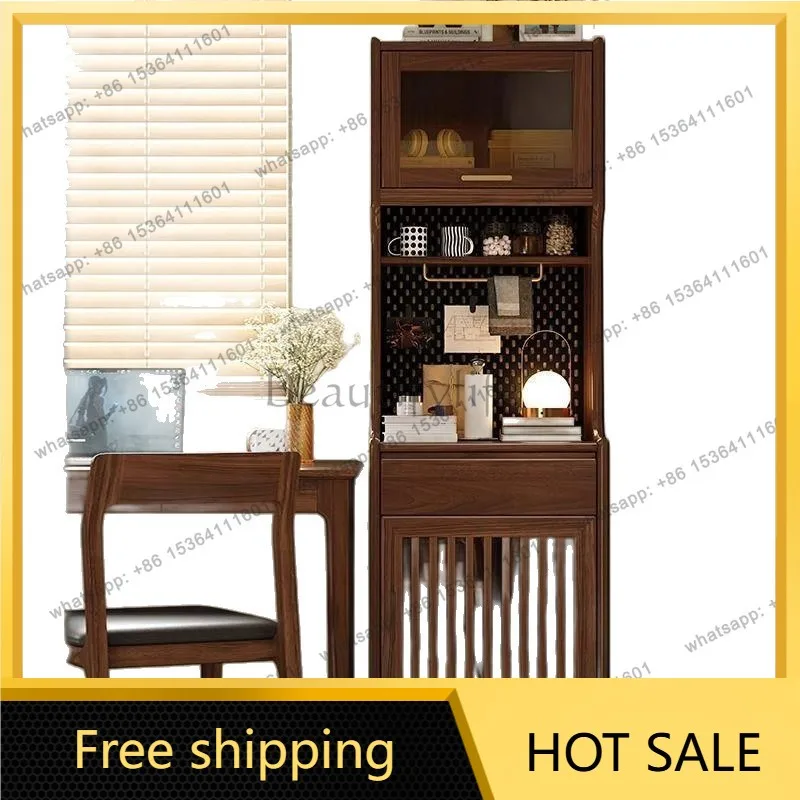 LS solid wood dining side cabinet black walnut dining room tea cabinet hole board integrated cabinet movable bar