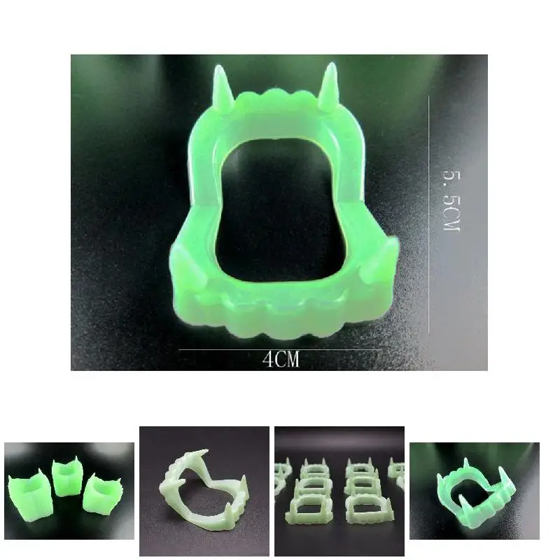 5Pcs Halloween Vampire Fake Teeth Glow Luminous Dentures Halloween Party Night Glow Prop Masquerade Cosplay Zombie Teeth