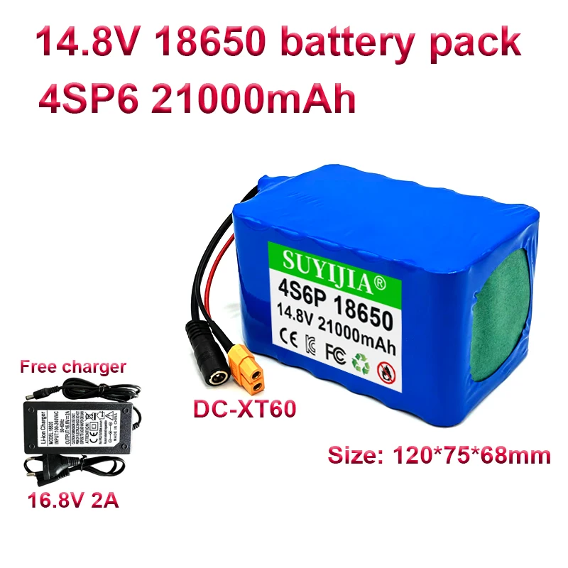 

14.8V 18650 Lithium-ion Battery Pack 4S6P 21000mAh Built-in BMS for Fishing Lights Heater XT60/XT30/SM/DC/BUllet/JST/T PLUG