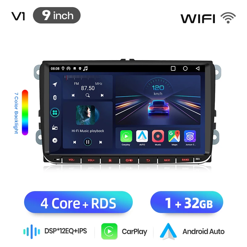 Junsun 7" 9" Android autoradio voor VW Volkswagen Skoda Octavia Golf 5 6 Touran Passat B6 Polo Jetta draadloos voor Apple CarPlay Auto IPS scherm stereo multimediaspeler automotive slimme intelligente