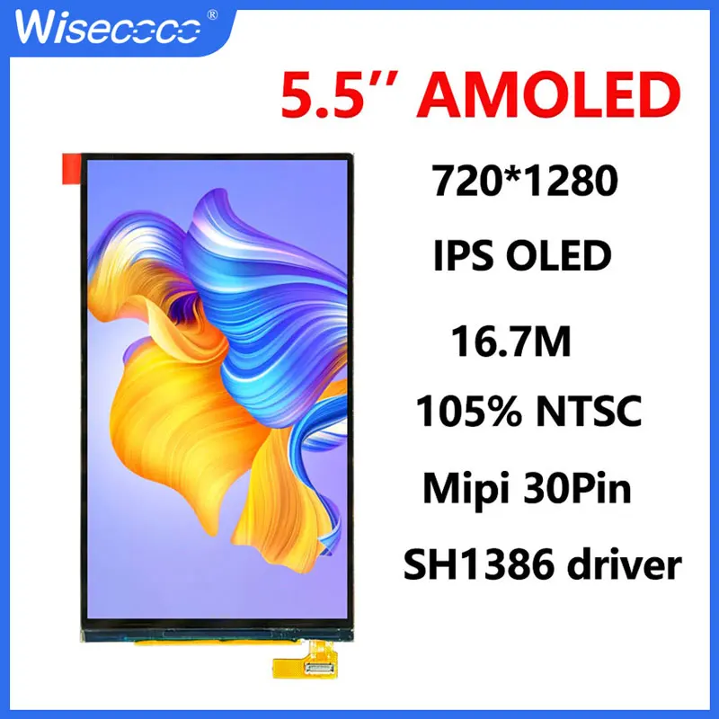 

5.55 Inch AMOLED Screen Portable GPS 5.5'' OLED Display 720*1280 16.7M 8bit SH1386 Driver IC MIPI 30Pins IPS 300 Nits