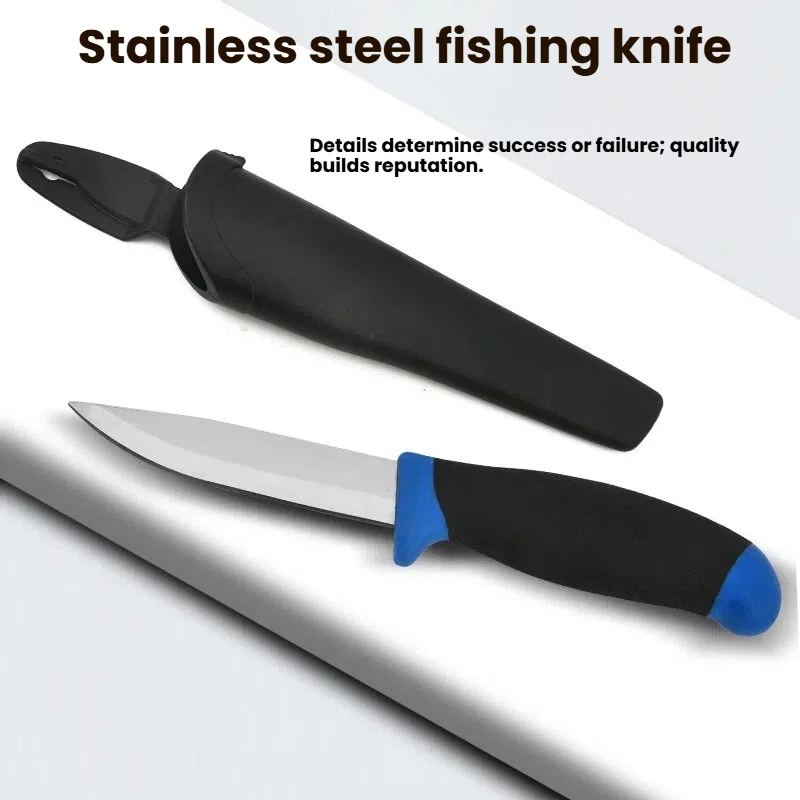 4-Inch Stainless Steel Mirror Finish Fillet Knife With Two-Tone Rubber Handle & Belt Sheath For Fish Processing Kitchen Knife