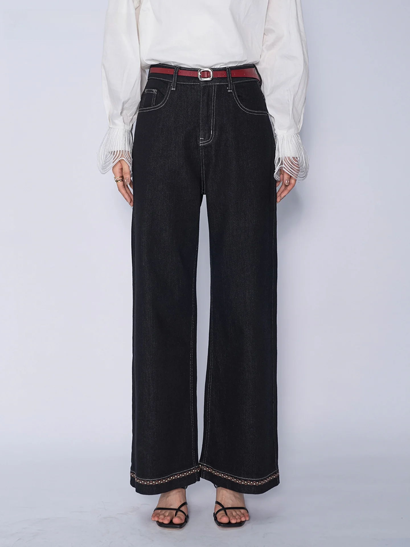 

La Chapelle прямые повседневные джинсы с высокой талией в стиле ретро, удобные универсальные повседневные брюки, осеннее новое поступление