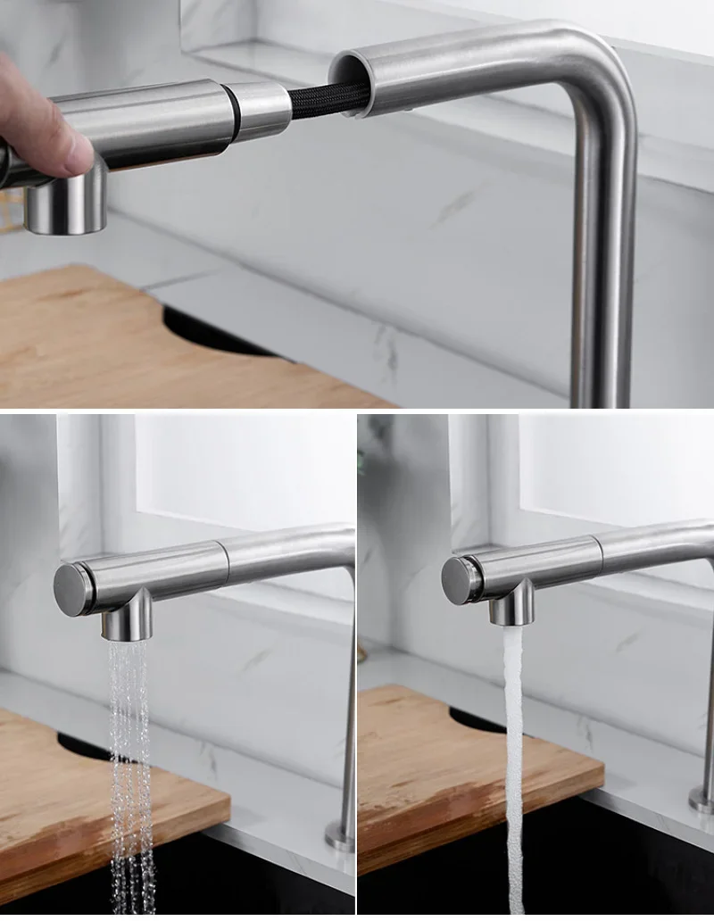 Lifting Hidden Pull Out Kitchen Faucet Stainless Steel 360 Rotation Telescopic Invisible Sink Tap Cold Hot Water Mixer Tap Crane