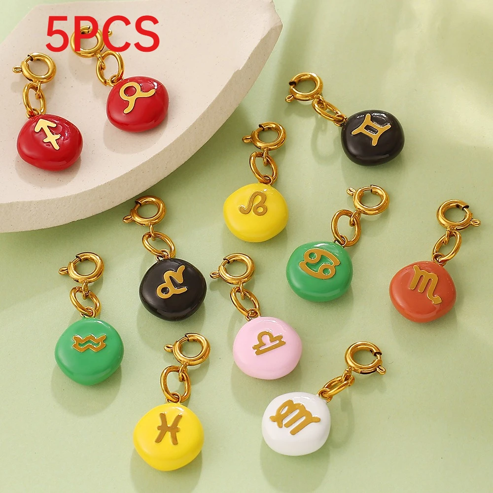 

5Pcs Candy Color 12 Constellations Charms Stainless Steel Pendants Dopamine Style DIY Jewelry Accessories