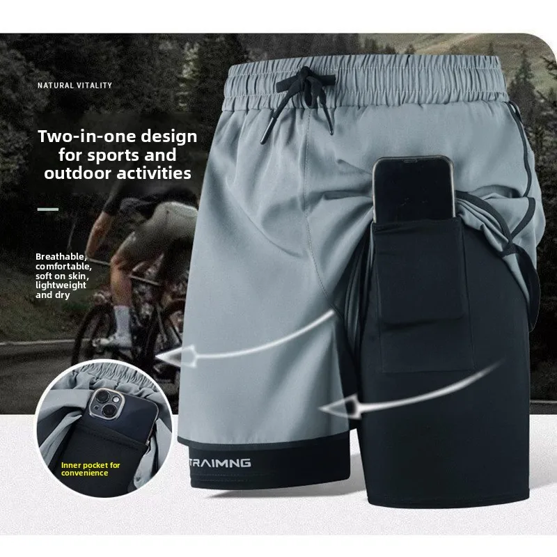 

Men's Running Shorts Professional Marathon Athletic Three-quarter Length with Inner Double-layer Fitness Sporty Shorts