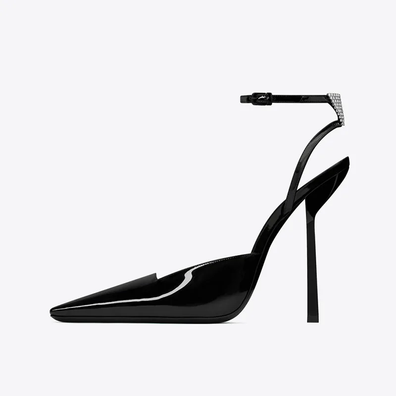 

Arden Furtado Summer Patent Leather Pointed toe Stiletto Belt buckle Crystal Super high heel word-cingulate Closed toe Sandals