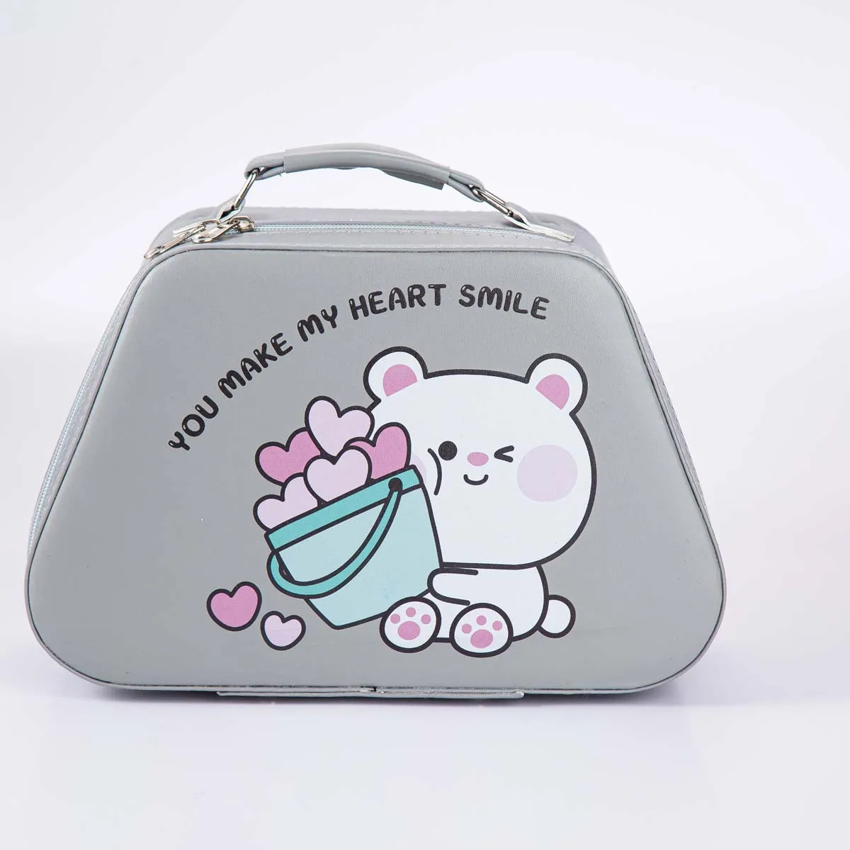 In-stock advanced sense PU with mirror portable makeup case cartoon network red large capacity portable suitcase cat pattern