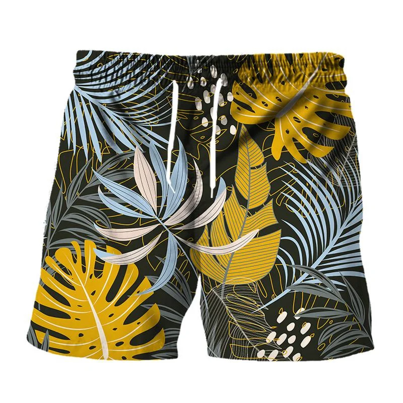 Plant leaves Pattern Beach Shorts For Men Colorful 3D Printed Swim Trunks Summer Hawaii Vacation Short Pants Loose Board Shorts