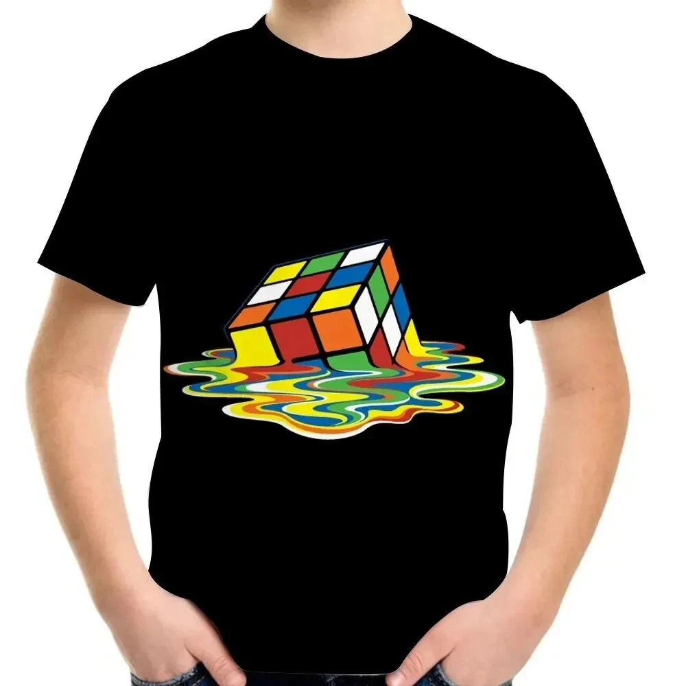 Children Clothing 3D Print T-Shirt Fashion Rubik’s Cube Pattern Tshirts Summer Boys Girls Tee Tops Streetwear Top Childs T-Shirt