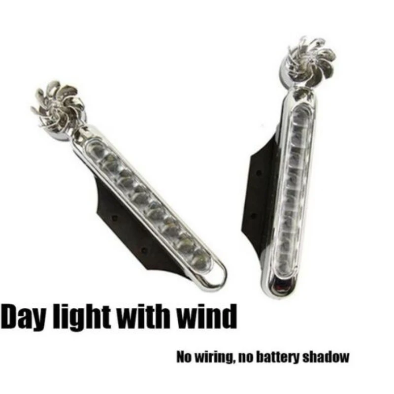 1-2pcs Auto Headlamp Car Wind Energy Daytime Light 8LEDs Car Universal Wind Energy Powered Daytime Running Light Auxiliary Lamp