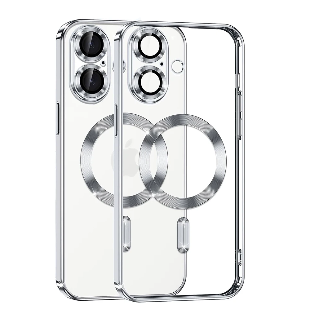 

For Magsafe Magnetic Case For iPhone 16 15 14 13 12 11 Pro Max Plus Glitter Plating Silicone Cover Clear Soft Luxury Shell Thin