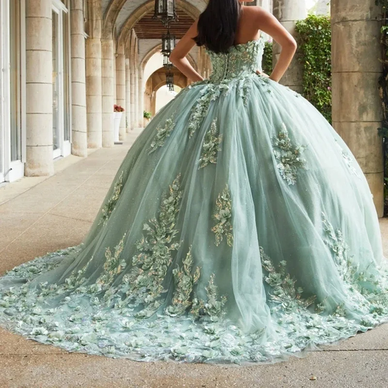 Angelsbridep Mint Green Ball Gown 15 Year Old Quinceanera Dresses 2025 With 3D Appliques Beading Sweet 16 Evening Party Dress