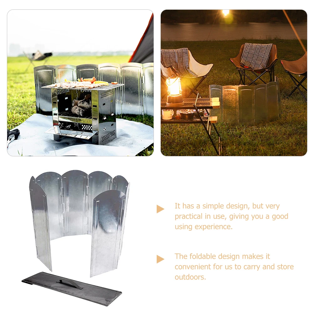 

8 Pieces Galvanized Sheet Portable Windproof Stove Burner Windshield Foldable BBQ Windscreen 120x30 Camping Anti Wind Tool