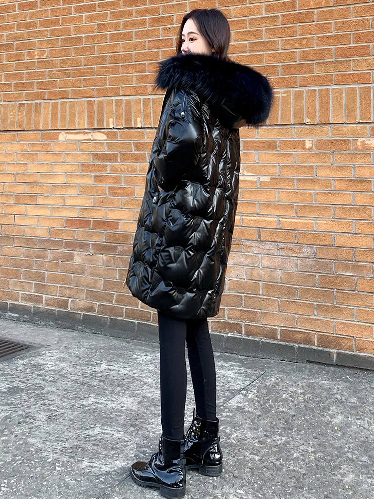 Nowa damska kurtka puchowa na zimę 2025, luźna, z kapturem, oversize, wiatro- i wodoodporna.