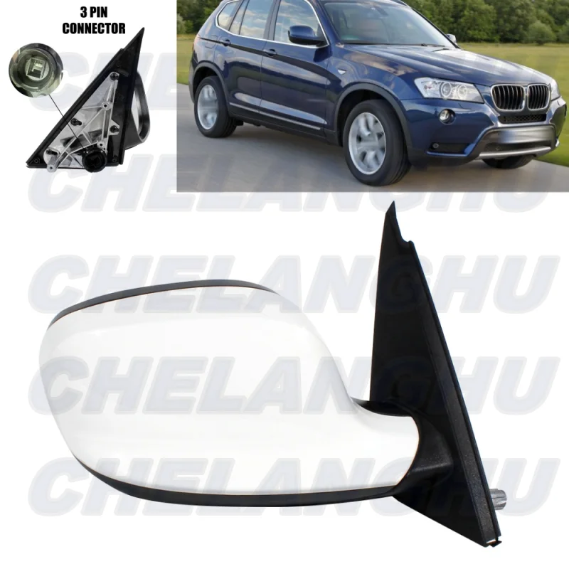 For BMW X3 F25 2011 2012 2013 2014 US Version Right Side 3 Pins White Painted Memory Power Adjust Power Fold Mirror Assembly