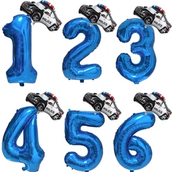 Black Police Balloon Car Supershape Foil Balloon 1-9 Number Balloon Boys Car Themed Birthday Balloons Police Party Birthday Deco