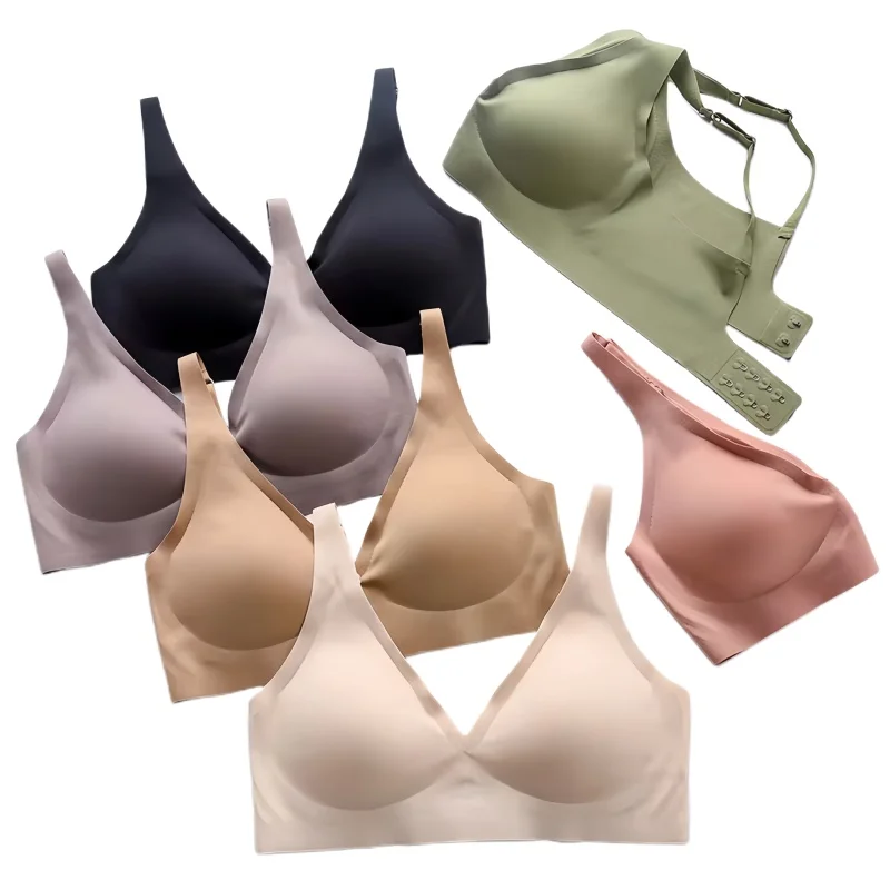 Sexy Seamless Bras For Women Wire Free Push Up Brassiere V Neck Bralette Women\'s Glossy Soft Underwear Female Lingerie Intimates