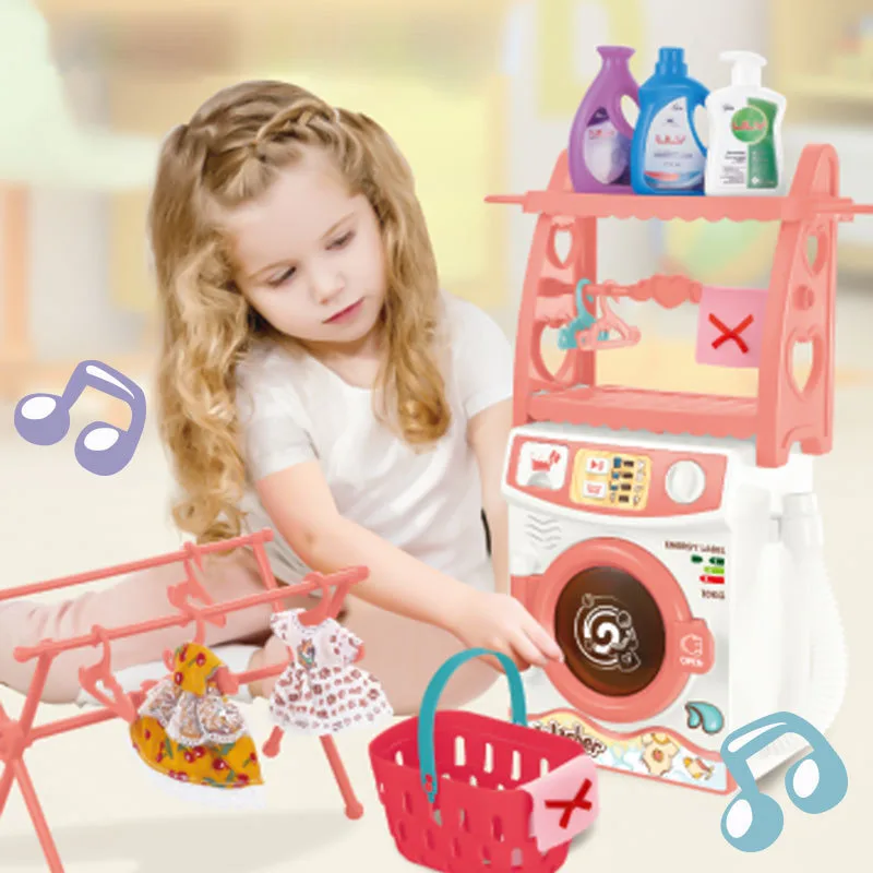 Children's pretend play house toy simulation electric rotatable washing machine light music toy set girl children's gift