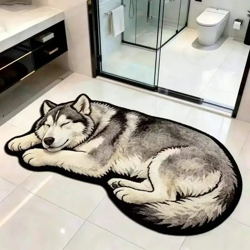VIKAMA Border Collie Dog Shaped Bath Mat Non Slip Absorbent Floor Rug Washable Realistic Animal Pet Lover Bathroom Decor