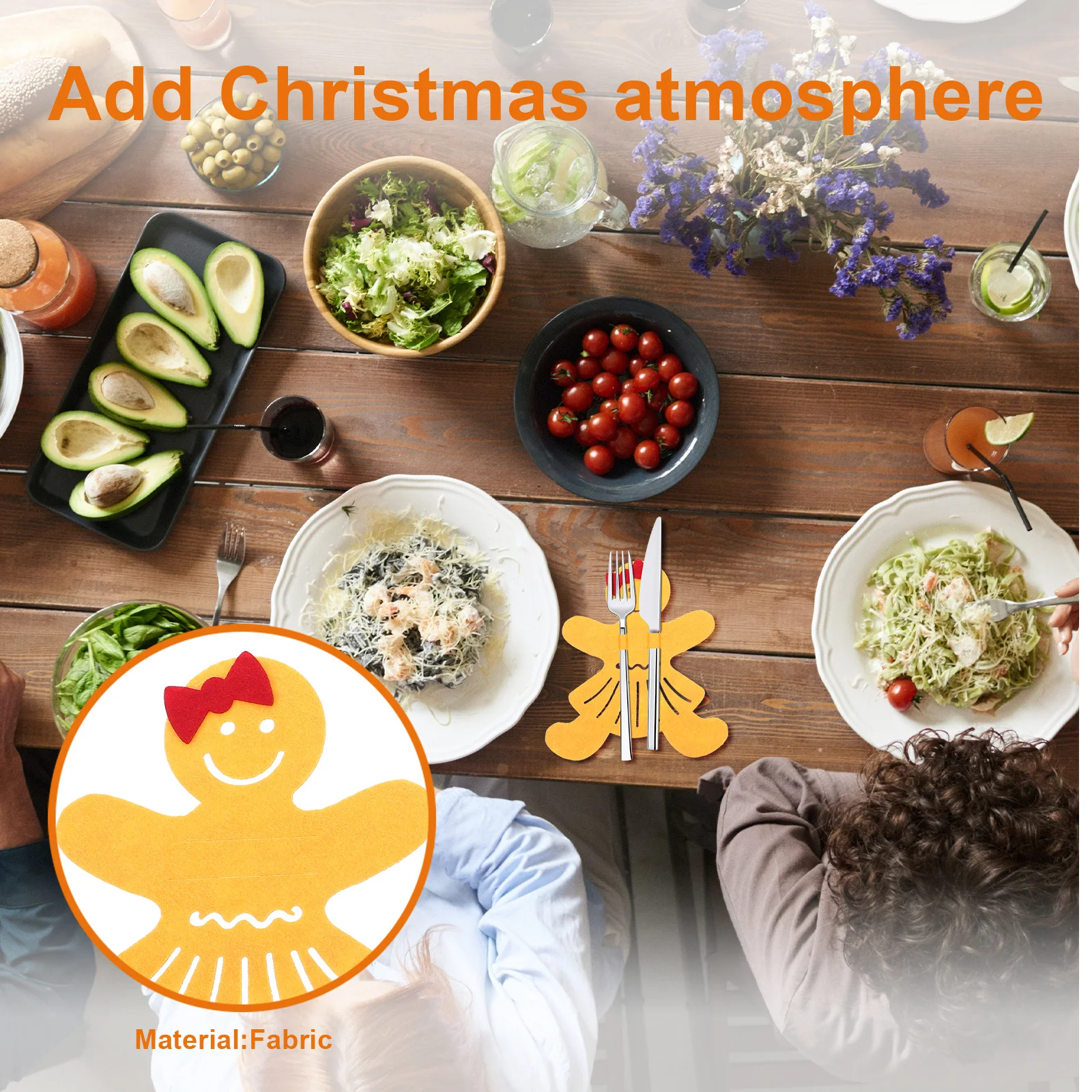 

4pcs Gingerbread Man Cutlery Bags Christmas Themed Tableware Holders Festive Party Decor Silverware Organizer Pouches Holiday