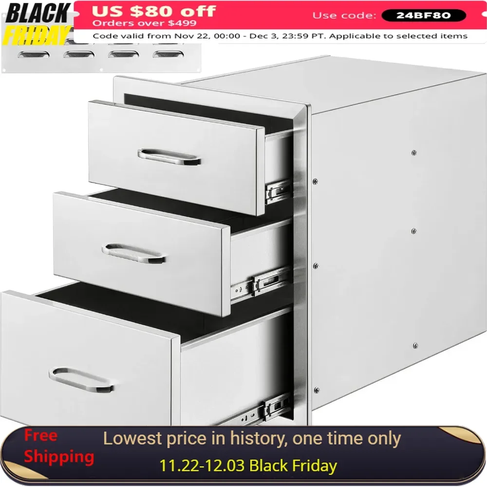 Kitchen Cabinets Triple Access Drawer 18''W H X 23''D,Flush Mount Stainless Steel Cabinet ,18W X 23H X 23D Inch Kitchen Cabinets