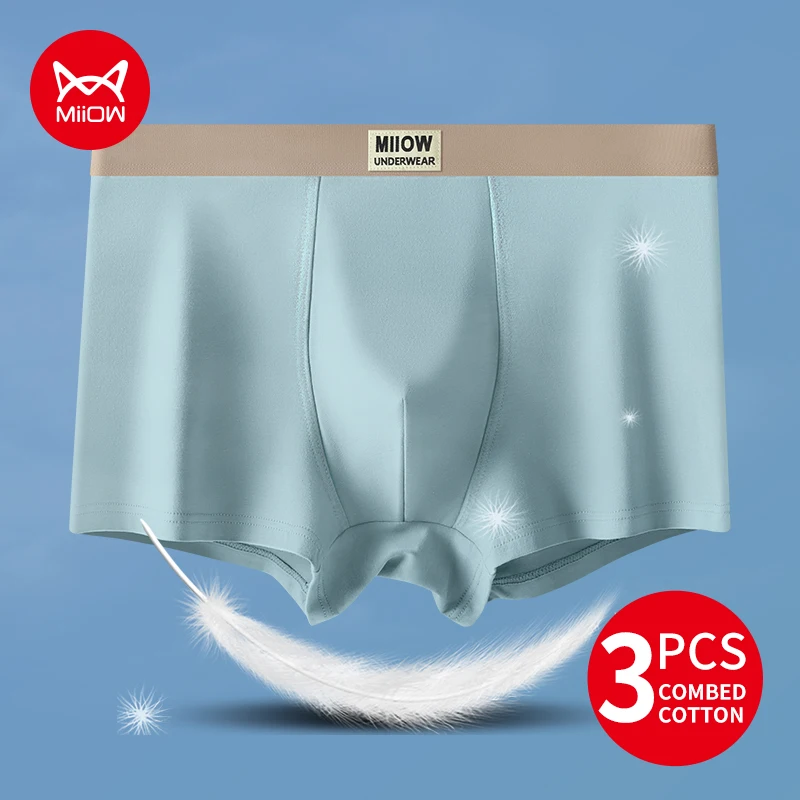 

MiiOW 3Pcs Cotton Men Underwear Antibacterial U-shaped Crotch Men's Panties Man Underpants Softness Breathable Mens Boxershorts