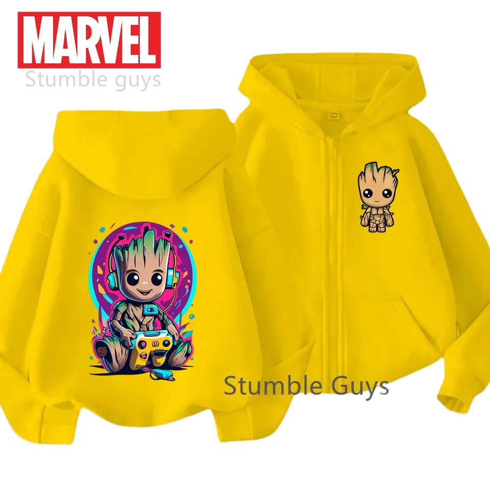

Одежда для мальчиков Groot, повседневная спортивная толстовка на молнии для девочек, весенне-осенний мягкий наряд Marvel Avengers