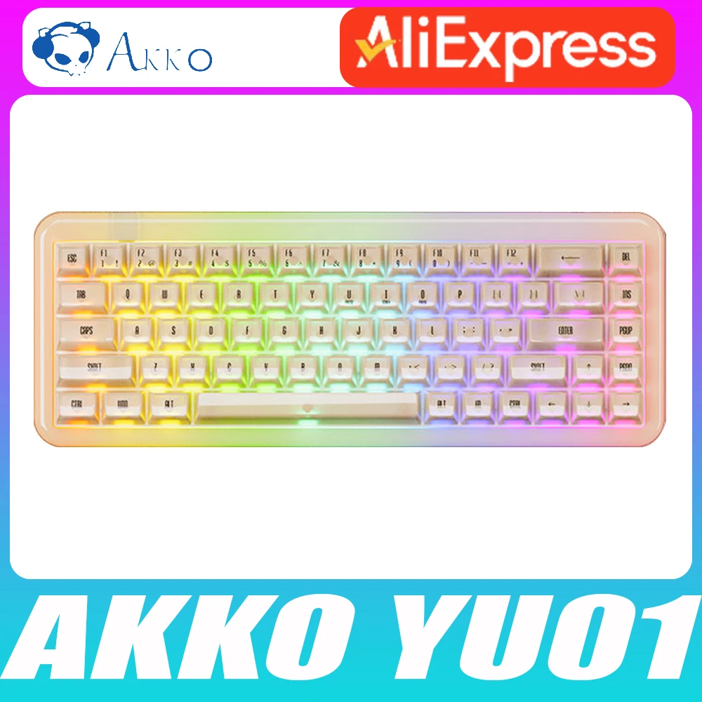 Akko Yu01 Mechanical Keyboard Three Modes Transparent PC Hot Swap RGB Wireless Gaming Keyboard Suport VIA PC Gamer Office Gifts