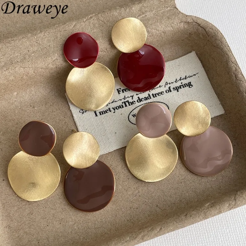 Draweye Drip Glaze Earrings for Women Contrast Color Korean Fashion Asymmetrical Jewelry Retro Basics Sweet Aretes De Mujer