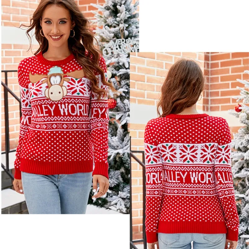 Christmas Knitted Women\'s Sweater 2024 Embroidered Christmas Tree Letter Cartoon Long Sleeve Sweater 2024 Autumn/Winter New Item