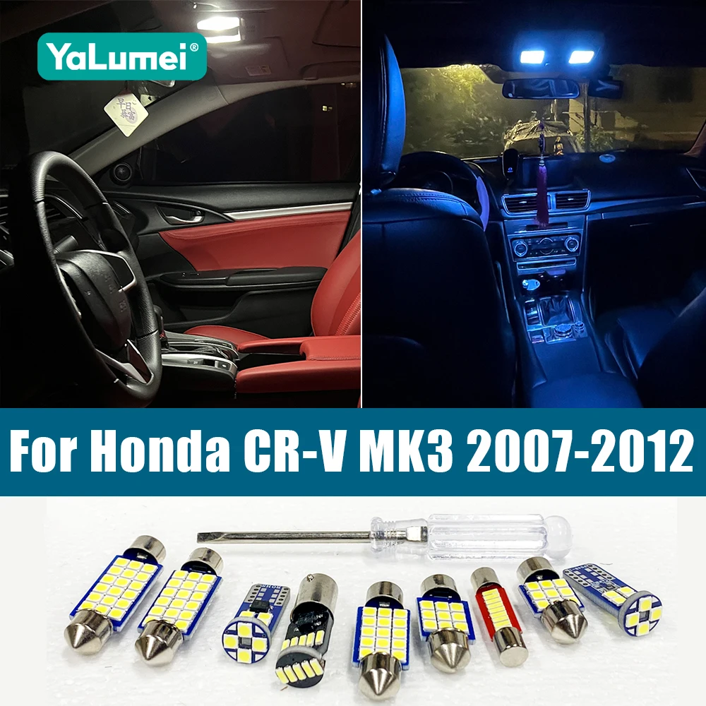 

For Honda CRV CR-V III MK3 2007 2008 2009 2010 2011 2012 10PCS Car LED Bulbs Interior Dome Reading Lamp Trunk Light Accessories