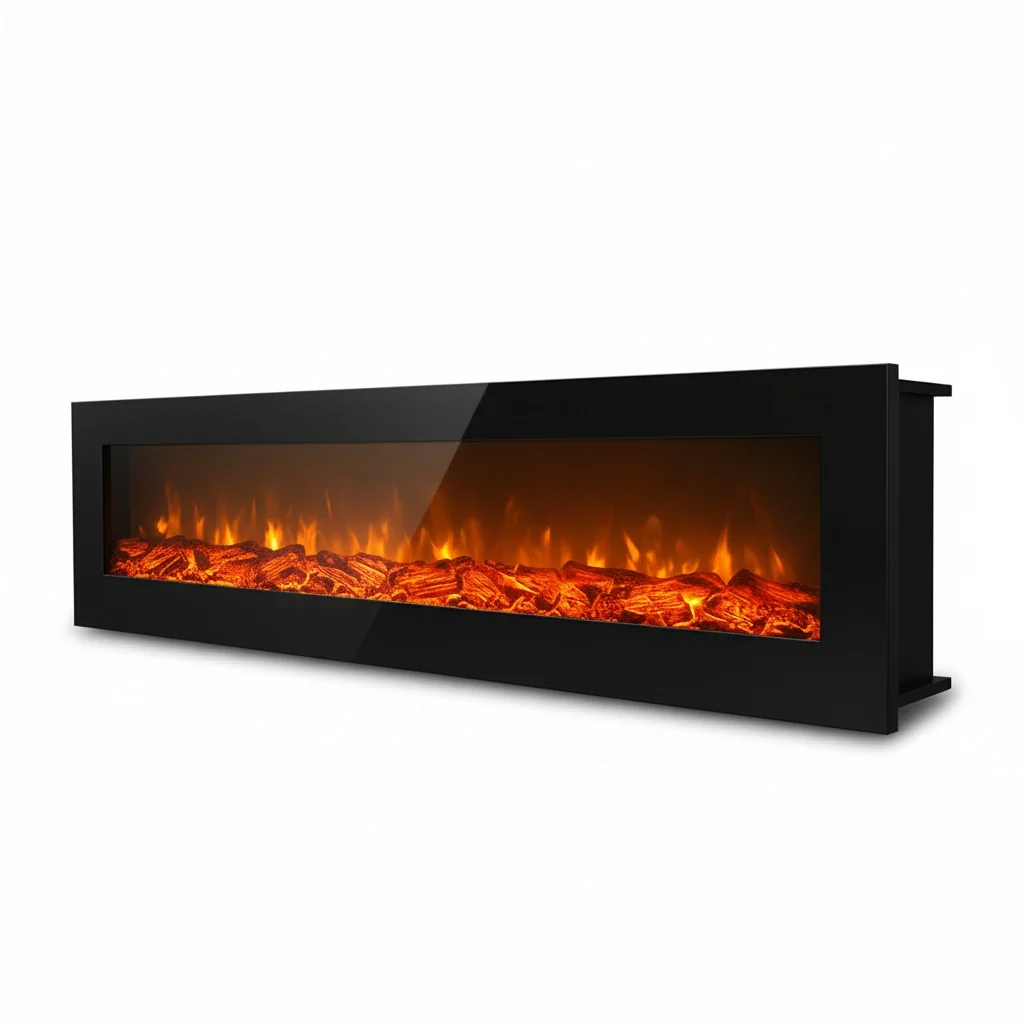

Linear Electric Fireplace, 2000mm Wall Mounted LED Fireplace, Insert Heater with 750W/1500W, Real Log Flame Steel and Glass