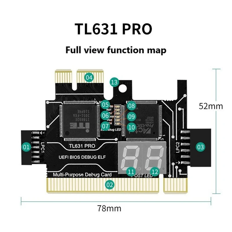 Imagem -04 - Pro Lpc-debug Diagnostic Card Mais Expansão Card Pci Pci-e Mini Pci-e Motherboard Multifuncional Tl631