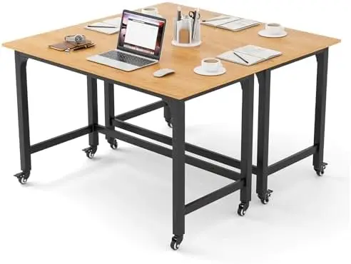 طقم طاولة غرفة الاجتماعات مكون من قطعتين، مكتب متنقل مع حقيبة تخزين وخطافات، طبيعي