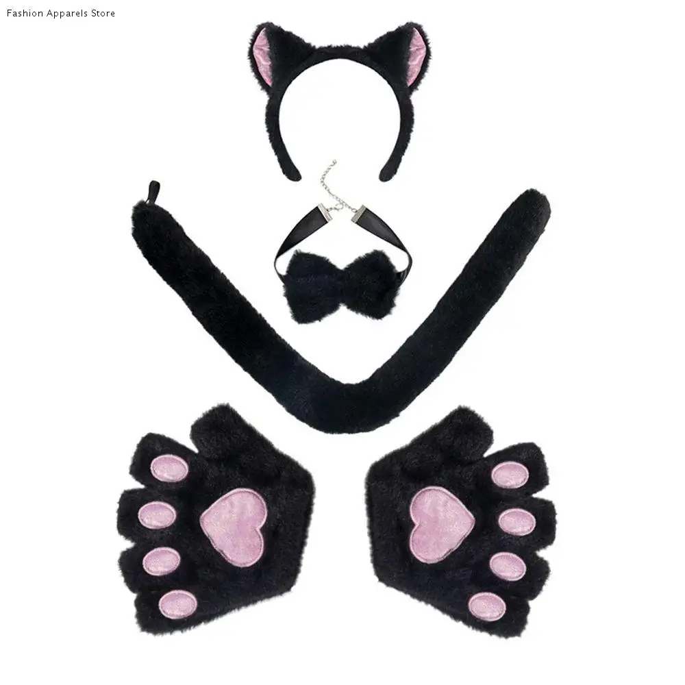 

Набор повязок на голову с кошачьими ушками, Лолита Jk, головной убор для косплея, плюшевая повязка для волос, аксессуары для выставки в стиле аниме, платье на Хэллоуин