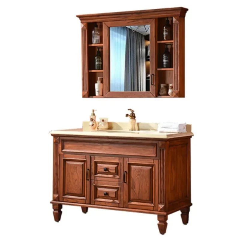 American red oak bathroom cabinet, combination floor-to-ceiling washbasin pool, solid wood hand wash sink