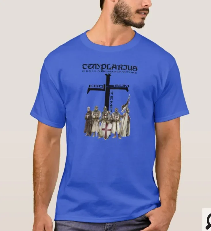 Stylized Cross Sword and Full Armor Templars Graphic T-Shirt. Summer Cotton Short Sleeve O-Neck Mens T Shirt New S-3XL