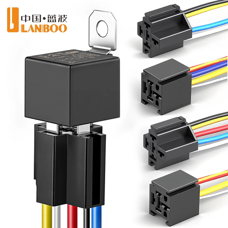 LANBOO 80A 12V 24V High Current Car Relay 4Pin 5Pin For Car Trumpet Lighting Control With connectors
