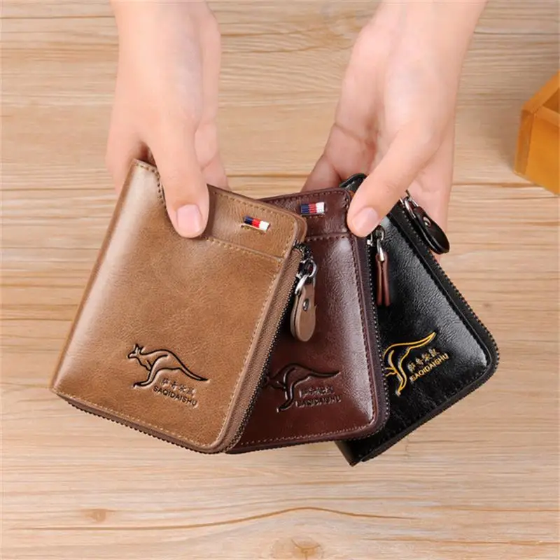 Men's Short Wallet PU Purse Retro Multi Card Pocket Moneybag Billfold Anti Card Swiping Drop Shipping