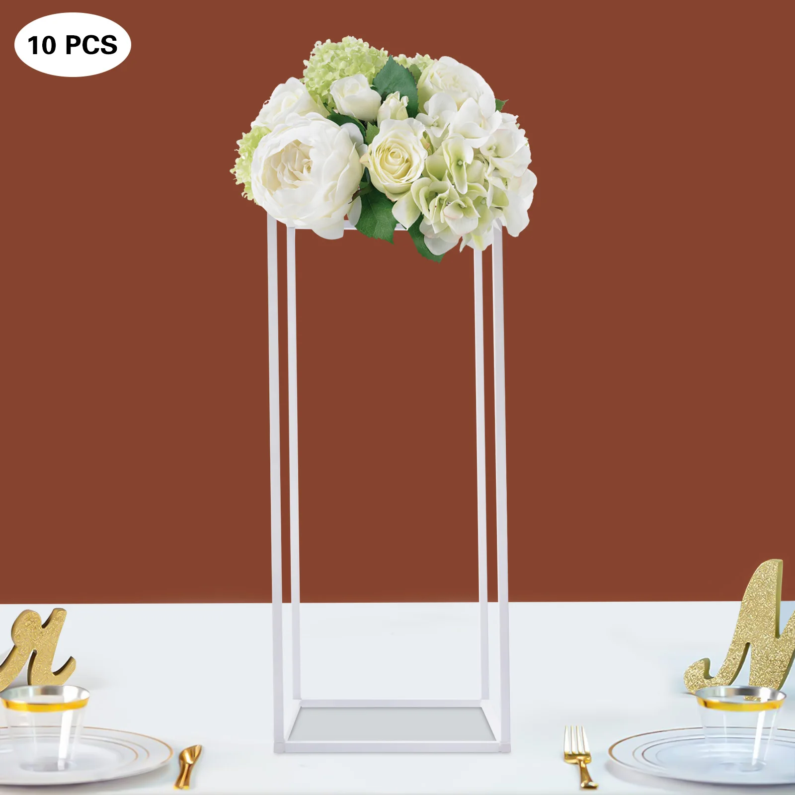 10 Pcs Geometric Metal Stands Flower Floor Holders Wedding Centerpieces 60 cm Rectangle Metal Flower Stand Wedding Party Decor