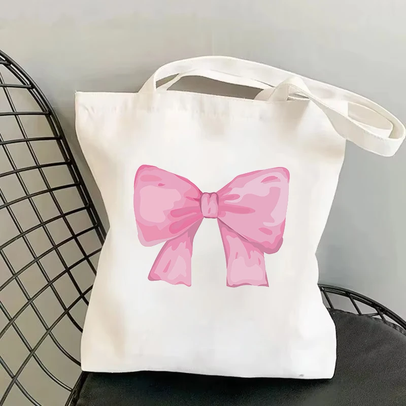 

Bow Kawaii Pink Print Shoulder Bag Handbag Large Capacity Canvas Bag Fashion Cartoon Women's Shoulder Bag High-capacity Handbag