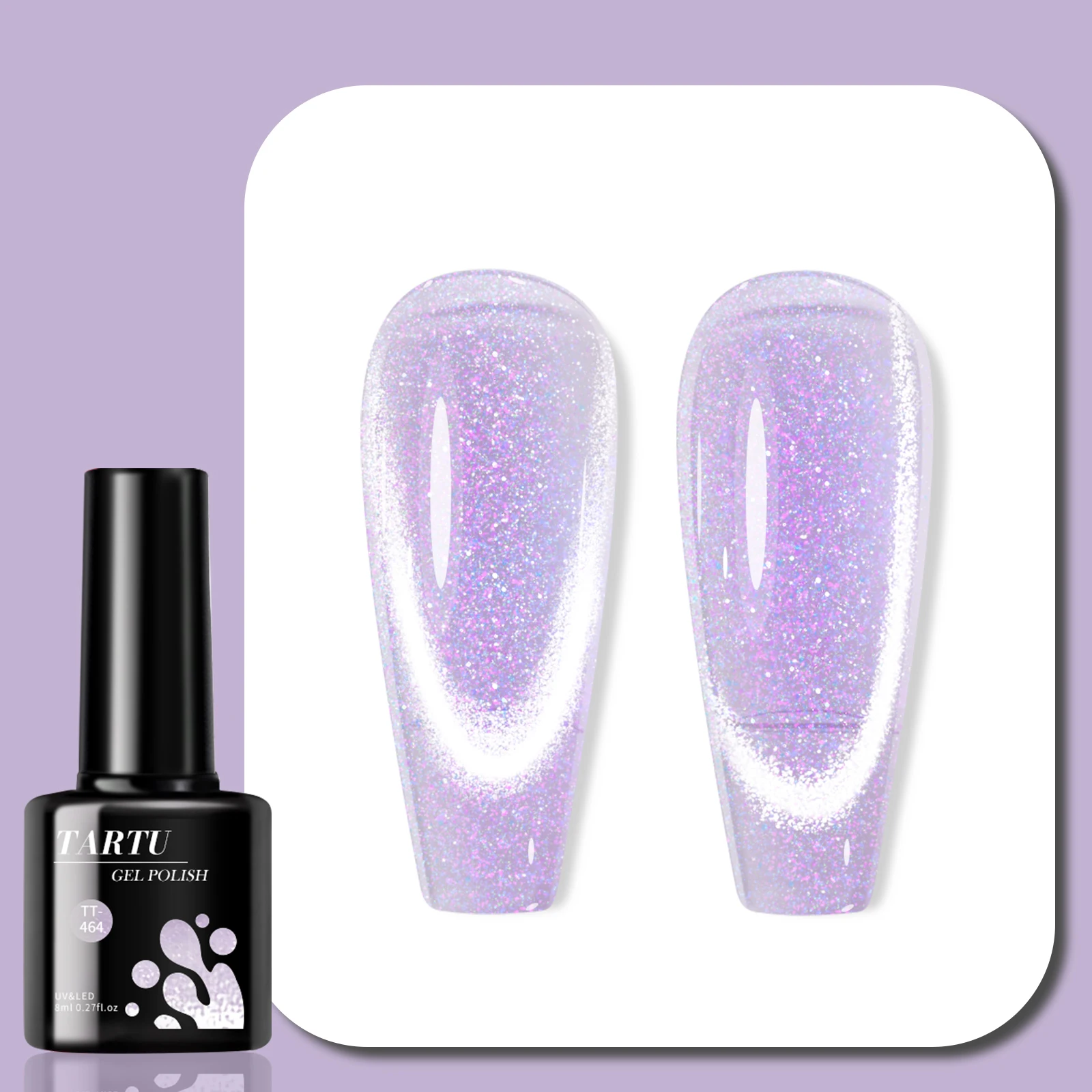 Lakier do paznokci żelowy kocie oko fioletowy 8ml LED/UV długotrwały brokat cekiny holograficzny glitter do zdobienia paznokci manicure do salonu domowego