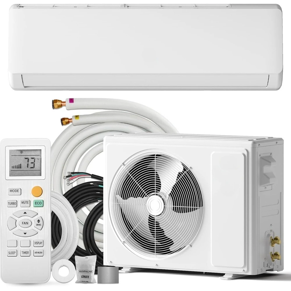 Mini sistema de calefacción/CA dividido de 12000 BTU, inversor 19 SEER2 de 115V, refrigeración y calefacción sin conductos de bajo consumo para espacios pequeños