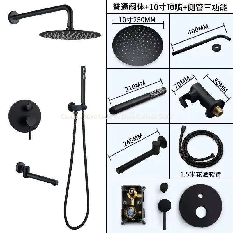 Keran Mandi Emas/Abu-abu/Hitam Tertanam Dalam 2/3 Cara Mixer Mandi Terpasang Di Dinding Keran Pancuran Kamar Mandi Curah Hujan Kepala Baja Tahan Karat